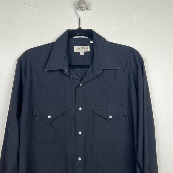 Vintage Sheplers Men's Black Pearl Snap Button Up Western Shirt Size 16-34 - Picture 3 of 7